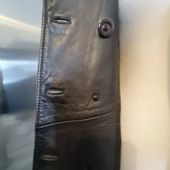 Brown Genuine Leather Sleek Ladies Double Breasted Jacket, Size Large, - Picture 13 of 15